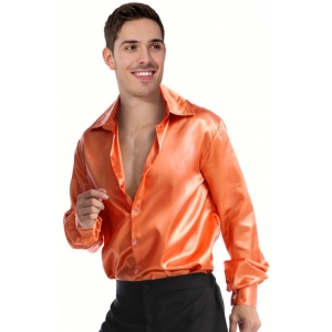 70s Costume Disco Shirt Orange - Mens 70s Disco Costumes